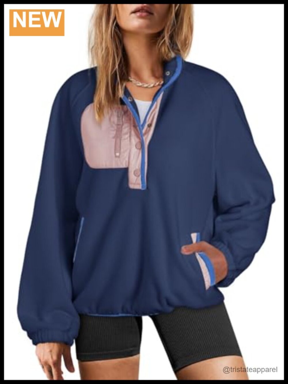 Oversized Fuzzy Fleece Sweatshirt Button V Neck Pullover Sherpa Top
